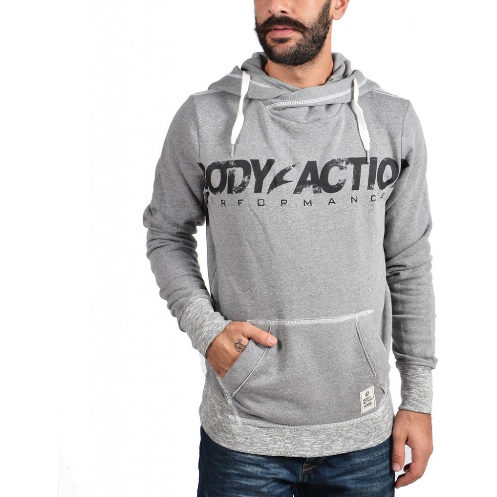 Body Action Hooded Sweatshirt 063608-Grey Γκρι Υλικό 70% βαμβάκι / 30% πολυεστέρα
