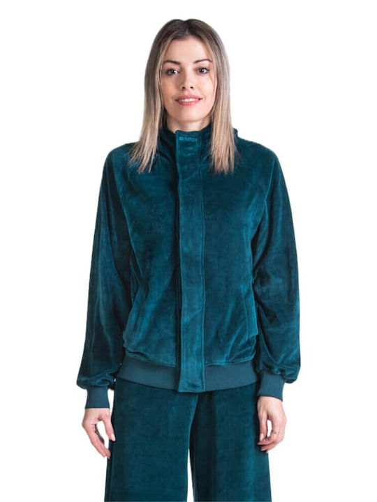 VELOUR FULL ZIP HOOD 07102201 PINE GREEN