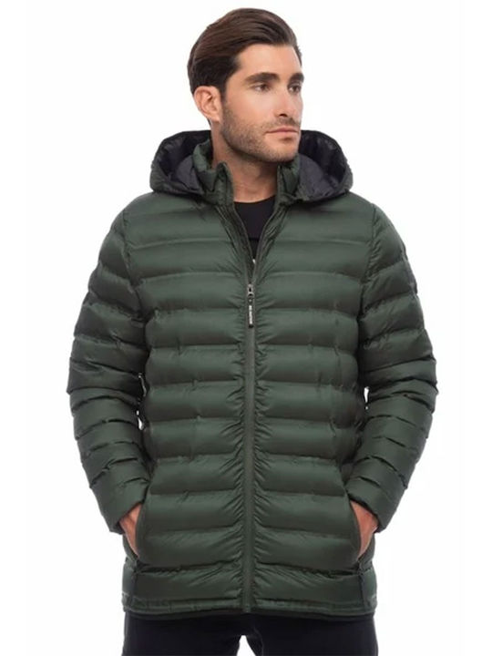 ESSENTIALS PADDED JACKET WITH DETCHABLE HOOD 08302305 D.Green