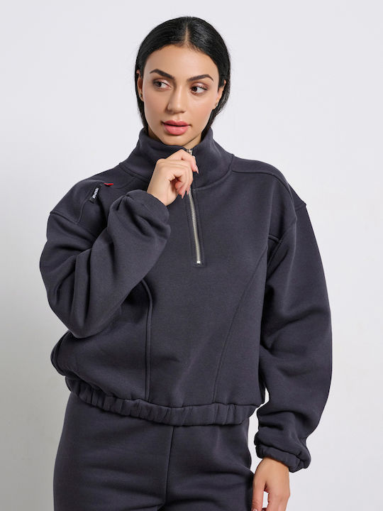 BodyTalk Γυναικείο Cropped Φούτερ με Φερμουάρ 1252-903726-00503 Coal