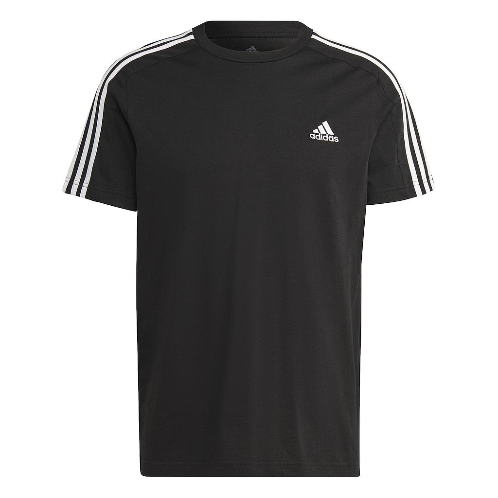 Adidas ανδρικό αθλητικό T-shirt μονόχρωμο με contrast λογότυπο και ρίγες στους ώμους “Essentials Single Jersey 3-stripes” – IC9334 Μαύρο